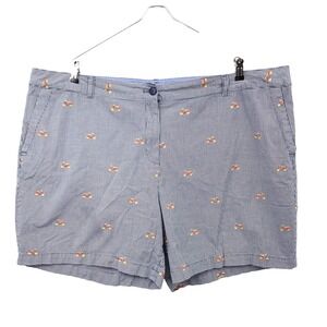 Talbots Women Size 22W Shorts Blue Checkered Plaid Scooter Embroidery Chinos